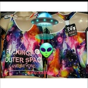 Too Fast F@cking I Love Outer Space and Beyond Tie Dye UFO Galaxy Tied Tank Top